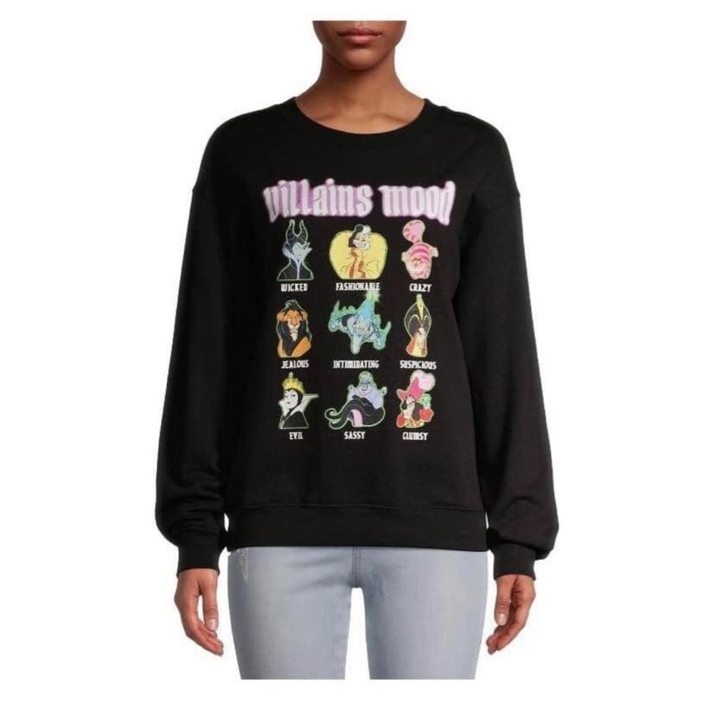 Disney Villains Graphic Mood Sweatshirt Black Crewneck Juniors Size Small (3-5)